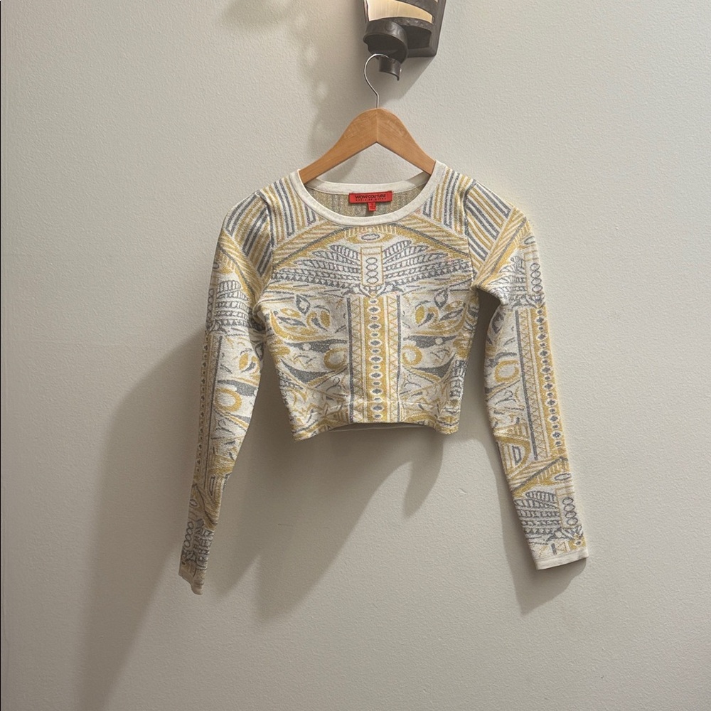 Patterned Yellow and Gray Women's Top